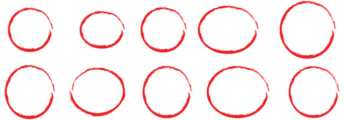 Crayon circle highlight, freehand ovals doodle. Chalk pencil ellipse frames, round shapes in sketch style.Red circle, pen draw. Vector marker circular lines, doodle round circles for message note mark