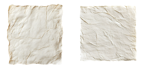 Textured cream handmade paper with a soft fiber finish and natural edges, ideal for artistic isolated on a transparent background