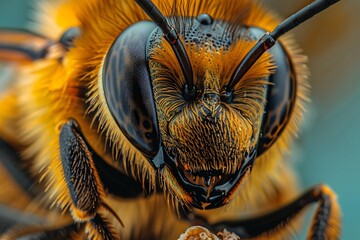Incredible macro detail reveals a fuzzy bee's intricate face and compound eyes, showcasing nature's precision