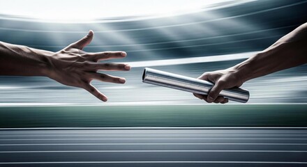 The Critical Exchange: The Decisive Moment of a Relay Baton Pass.