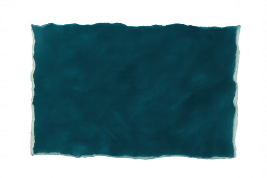 Teal textured paper rectangle featuring ragged edges, resting on transparent backdrop, offering clean graphic design potential