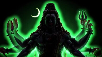 Shiva Statue with Green Glow, and Hindu Deity.