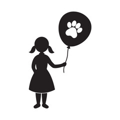 Girl Holding Dog Paw Balloon Silhouette