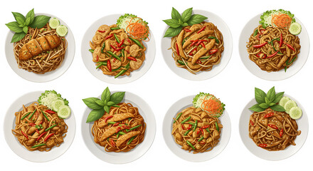 Stir-Fried Kee Mao Thai food set. illustration design.