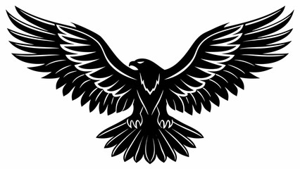 Obraz premium Illustration of a black eagle with outstretched wings in a symmetrical and stylized design style silhouette