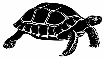 Fototapeta premium Illustration of a sea turtle with a patterned shell and flippers in a solid black silhouette style design