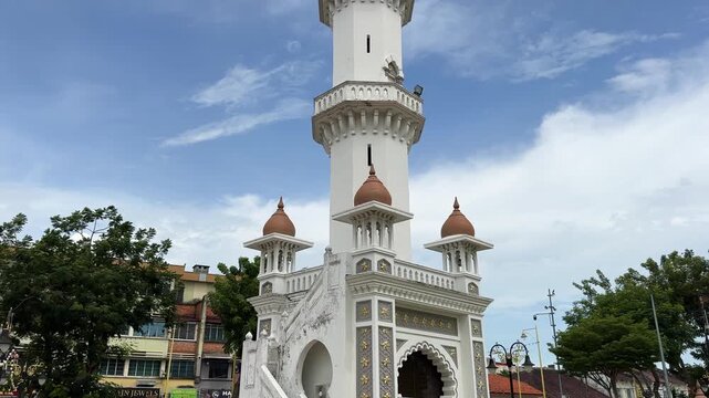 Unusual minaret of Kapitan Keling Mosque in George town, Penang island, Malaysia