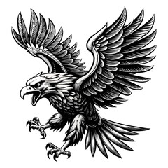 Obraz premium A stylized cartoon bald eagle mascot with its wings spread in a flying pose