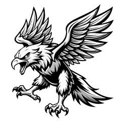 Obraz premium A stylized cartoon bald eagle mascot with its wings spread in a flying pose