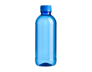 Blue plastic water bottle with transparent background