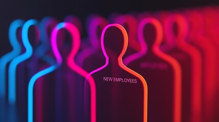 Abstract depiction of human figures in vibrant colors, highlighting "New Employees" against a dark background, symbolizing diversity and modern workforce dynamics.