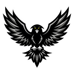 A stylized cartoon bald eagle mascot with its wings spread in a flying pose