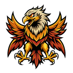 Obraz premium A stylized cartoon bald eagle mascot with its wings spread in a flying pose