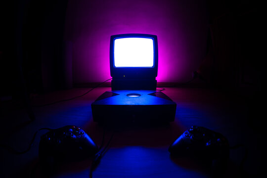 Retro Game Console with TV with Neon Light
