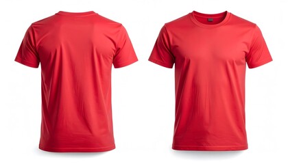 Two Red T Shirts Front and Back View Casual Short Sleeve Basic Clothing Men and Women Simple Design Classic Fashion