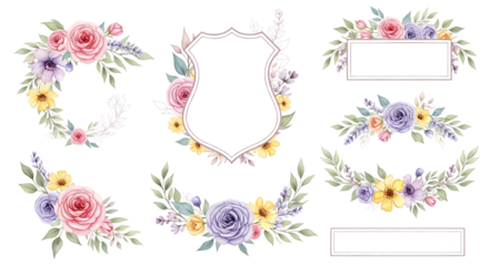 Delicate Watercolor Floral Frames and Embellishments for Wedding Invitations, Greeting Cards, and Elegant Design Projects Requiring a Touch of Floral Grace