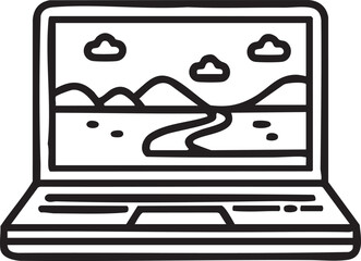 Laptop vector illustration with landscape background - computer graphic eps silhouette