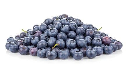 Fresh Juicy Blueberries Pile Isolated White Background.