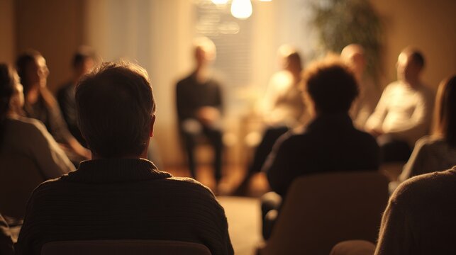 people sitting in a circle at a meeting, group therapy