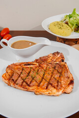 grilled salmon steak with vegetables