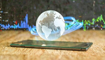 Holographic Globe Spinning Above Smartphone With Data Overlays