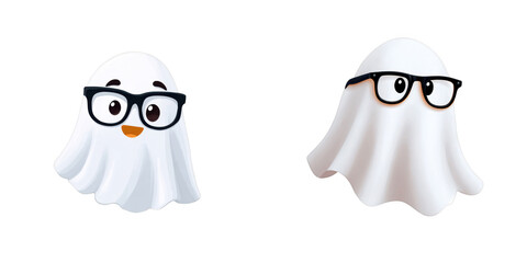 Funny halloween ghost characters wearing black glasses with happy and curious expressions for spooky celebration