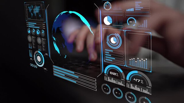 High-tech global network connection interface showing worldwide digital communication, data exchange, and internet connectivity. Global connection, data interaction, and worldwide communication. Thunk