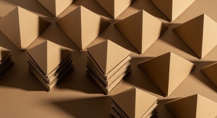Sleek kraft cardboard pyramid stack – sustainable packaging concept with ample branding area captured in immaculate 8K.