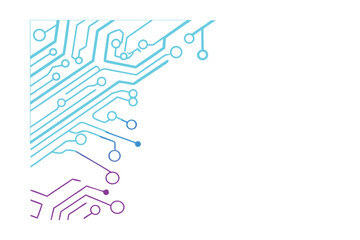 Abstract circuit board design with vibrant gradient colors with copy space