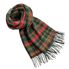 Red and green tartan plaid wool scarf isolated, transparent background