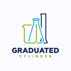 Modern science logo design featuring a graduated cylinder, beaker, and flask. Suitable for laboratory, chemistry, research, education, pharmaceutical, biotechnology, and scientific branding.