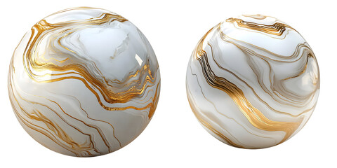 White and gold sphere with flowing marble veins isolated on a transparent background