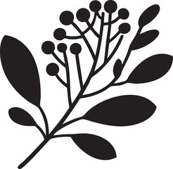 Black and white vector illustration of leaves and berries clipart eps silhouette © Focus Haven