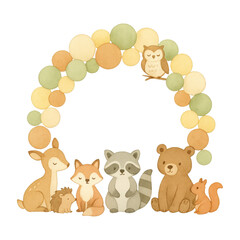 Obraz premium PNG Cute woodland animals illustration