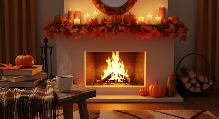 Autumn Fireplace Scene.