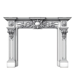 Fototapeta premium Elegant White Architectural Fireplace Mantel with Decorative Carvings
