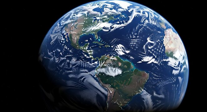 Realistic view of planet Earth rotating in the dark vastness of space a beautiful blue marble