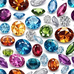 Fototapeta premium Colorful Assorted Gemstones in Various Cuts and Shapes on White Background