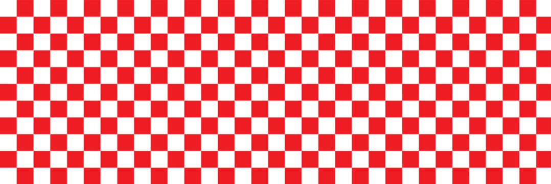 red and white chess board. Red and white checkerboard pattern background. Classic checkered race flag car finish line or start line. Flat vector illustration isolated on white background.