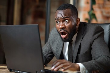 Frustrated businessman experiences computer problems at work, struggling to solve them, Generative AI