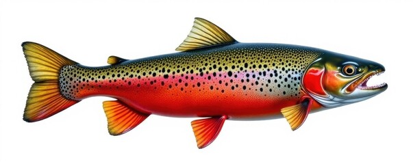 Spectacular brook trout, vibrant colors, isolated on pure white background , swimming, pure white