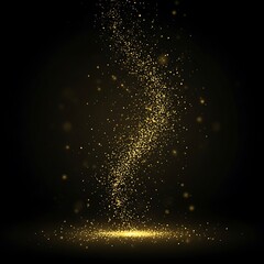 Fototapeta premium Golden particles swirl on dark background