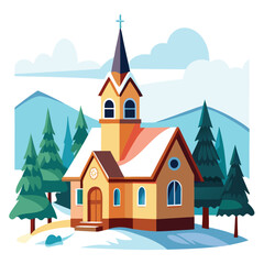 Naklejka premium snow covered church in a winter village