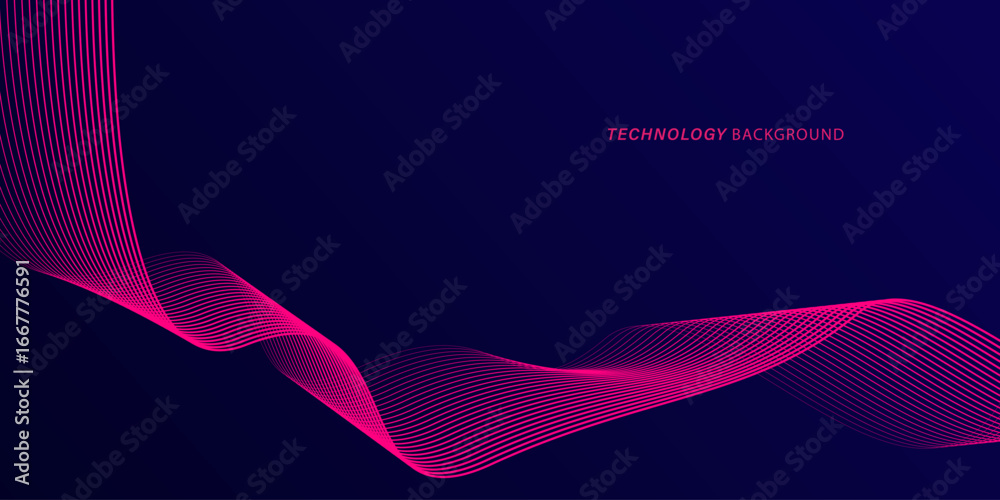 Wall mural abstract glowing wave lines on dark blue background. dynamic wave pattern. modern flowing wavy lines