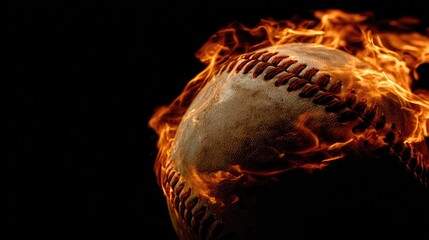 Fiery baseball engulfed in flames against a dark backdrop (1)
