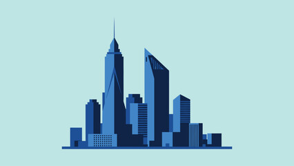 A minimalistic business vector illustration featuring a modern office building skyline with sharp geometric shapes.