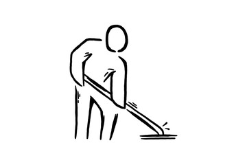 Hand drawn cleaning the floor icon vector sketch illustration