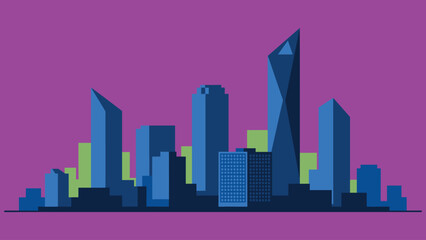 Fototapeta premium A minimalistic business vector illustration featuring a modern office building skyline with sharp geometric shapes.
