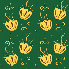Seamless pattern. Yellow flowers on a green background.