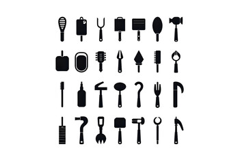 Black silhouette tools vector illustration collection of various types